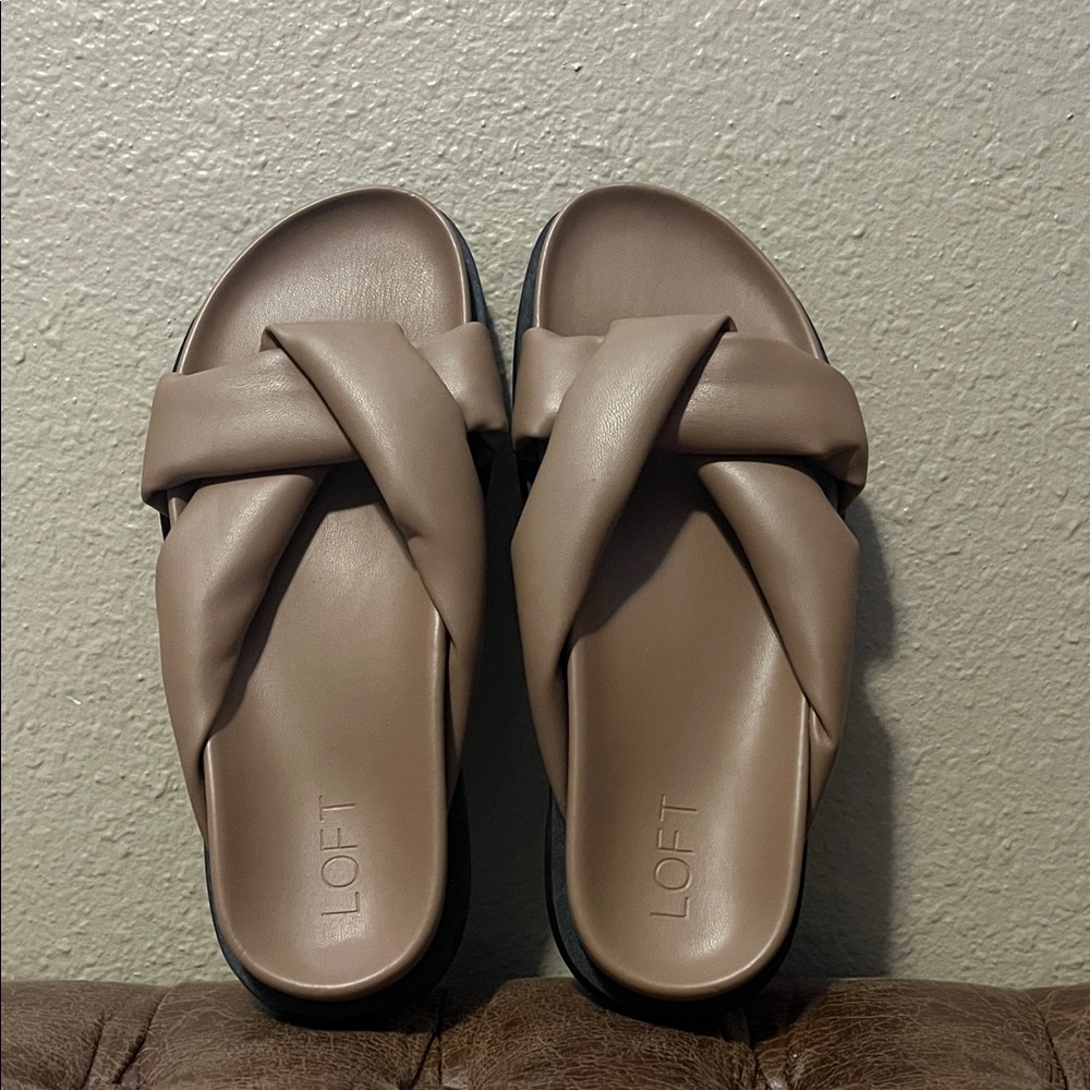 LOFT Brown Criss-Cross Slide Sandals